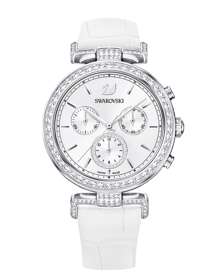  Shop Authentic Swarovski Era Journey Silver Dial White Leather Strap Watch for Women - 5295346 - Luxxuri