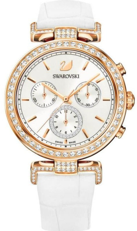  Shop Authentic Swarovski Era Journey Silver Dial White Leather Strap Watch for Women - 5295369 - Luxxuri