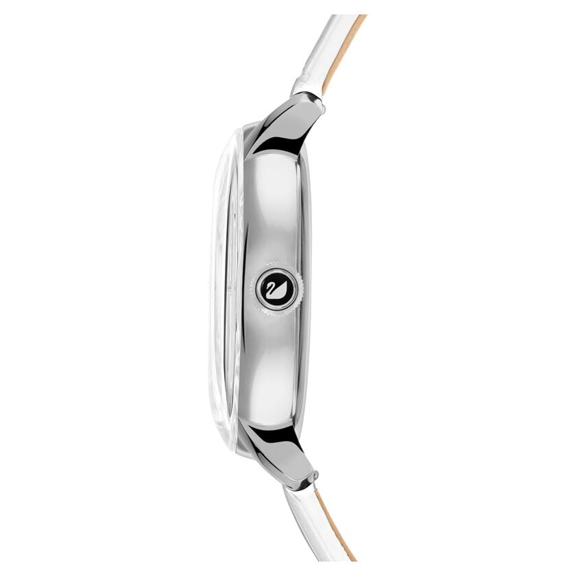  Shop Authentic Swarovski Crystalline Hours Silver Dial White Leather Strap Watch for Women - 5295383 - Luxxuri