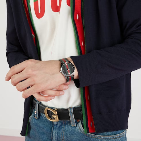  Shop Authentic Gucci G Timeless Quartz Black Dial Multicolored Black Leather Strap Watch For Men - YA1264079 - Luxxuri