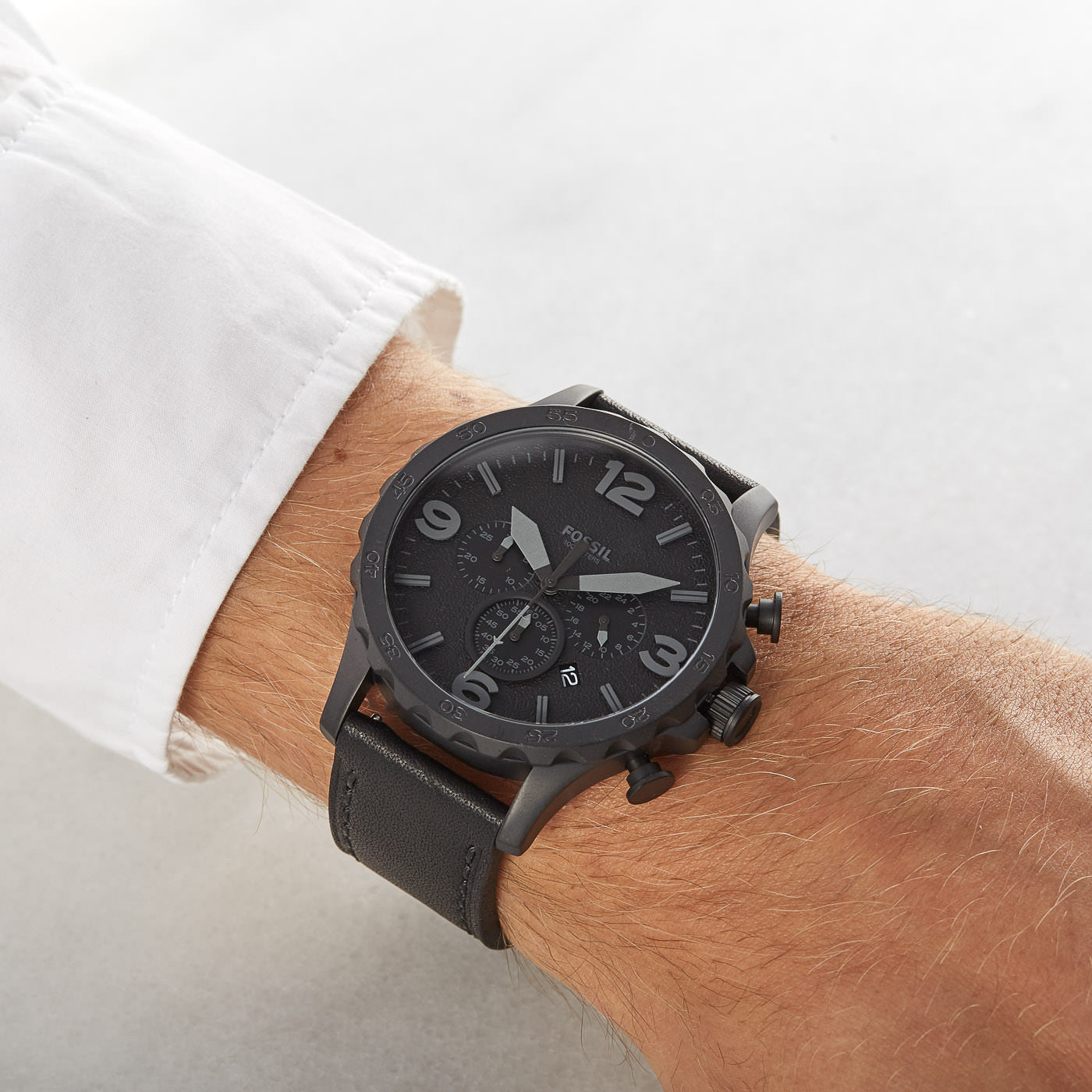  Shop Authentic Fossil Nate Chronograph Black Dial Black Leather Strap Watch for Men - JR1354 - Luxxuri