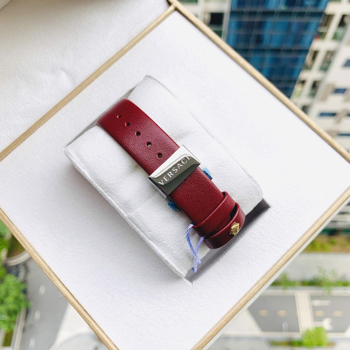  Shop Authentic Versace Audrey Quartz Silver Dial Red Leather Strap Watch for Women - VELR00219 - Luxxuri