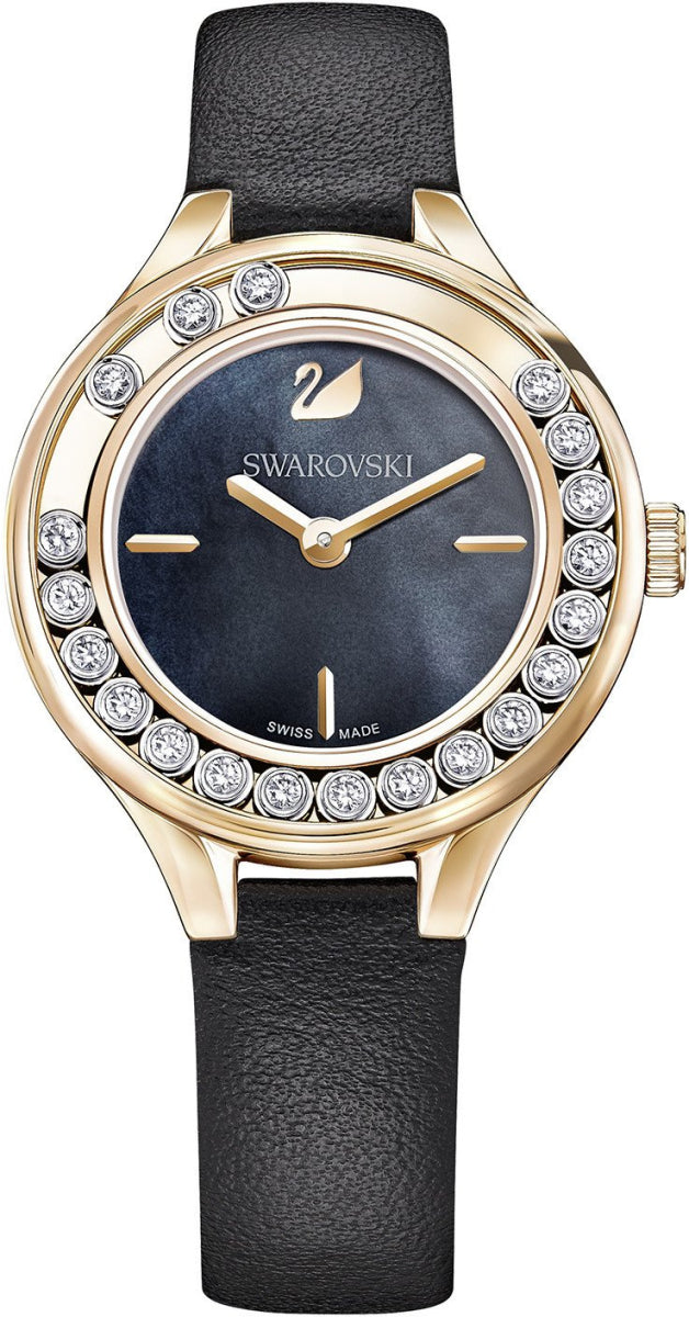  Shop Authentic Swarovski Lovely Crystals Analog Black Dial Black Leather Strap Watch for Women - 5301877 - Luxxuri