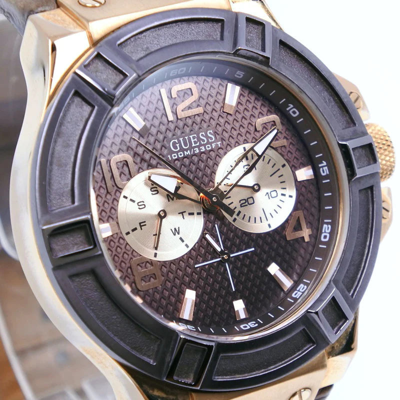  Shop Authentic Guess Rigor Analog Brown Dial Brown Leather Strap Watch For Men - W0040G3 - Luxxuri