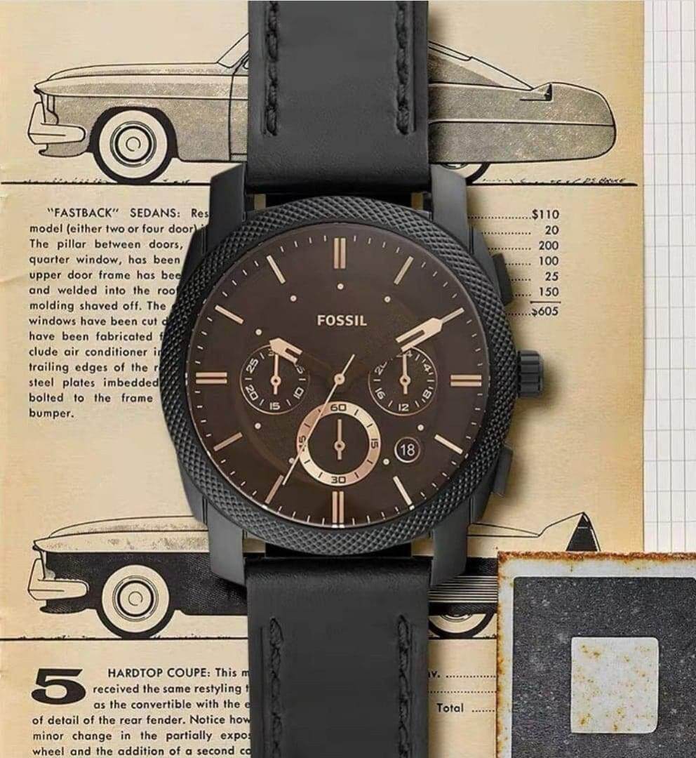  Shop Authentic Fossil Machine Chronograph Black Dial Black Leather Strap Watch for Men - FS5586 - Luxxuri