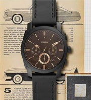  Shop Authentic Fossil Machine Chronograph Black Dial Black Leather Strap Watch for Men - FS5586 - Luxxuri