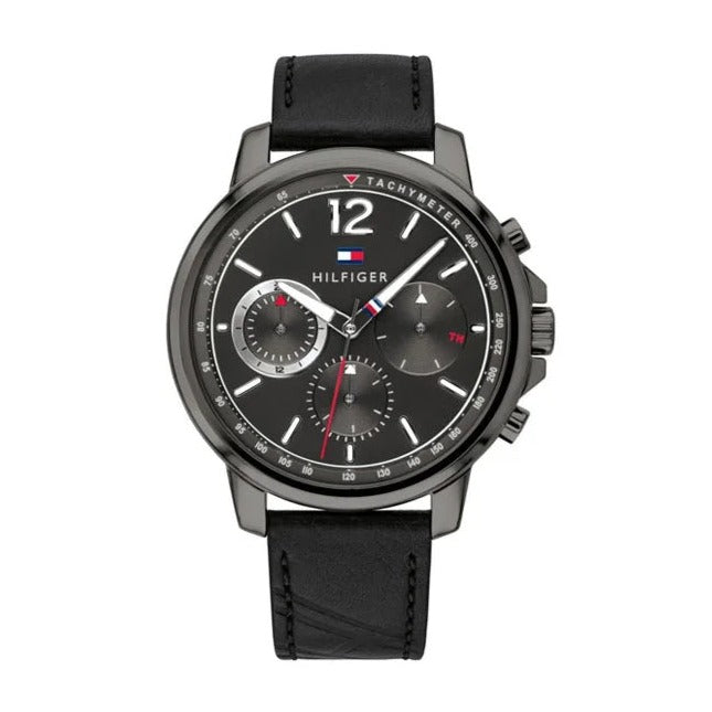  Shop Authentic Tommy Hilfiger London Chronograph Grey Dial Black Leather Strap Watch for Men - 1791533 - Luxxuri