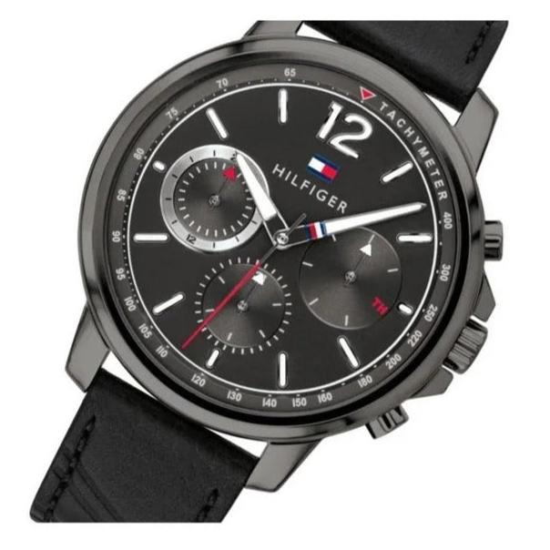  Shop Authentic Tommy Hilfiger London Chronograph Grey Dial Black Leather Strap Watch for Men - 1791533 - Luxxuri