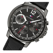  Shop Authentic Tommy Hilfiger London Chronograph Grey Dial Black Leather Strap Watch for Men - 1791533 - Luxxuri