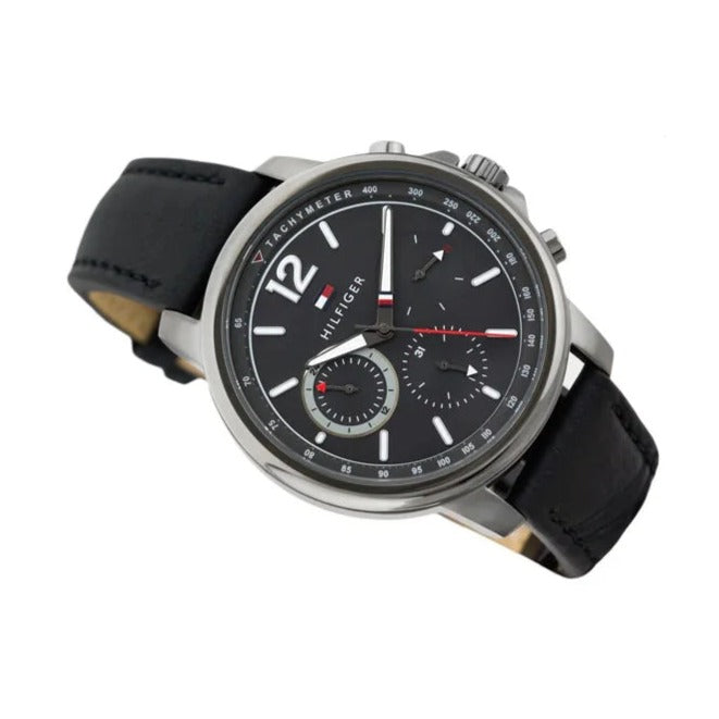  Shop Authentic Tommy Hilfiger London Chronograph Grey Dial Black Leather Strap Watch for Men - 1791533 - Luxxuri