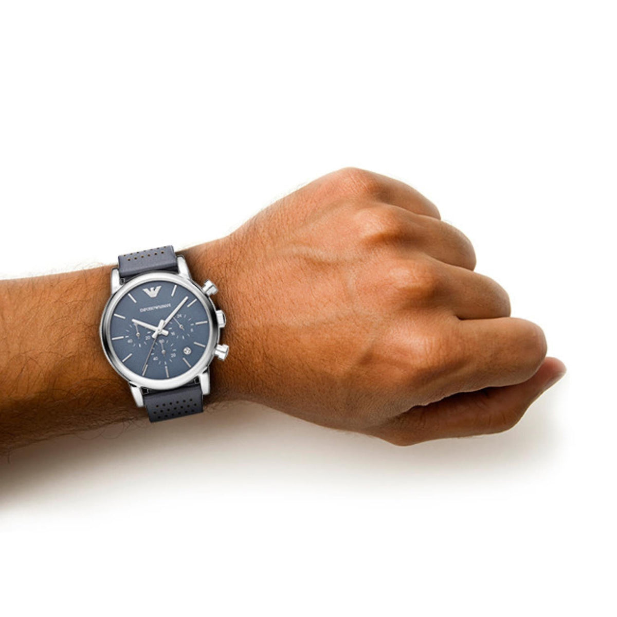  Shop Authentic Emporio Armani Luigi Chronograph Blue Dial Black Leather Strap Watch For Men - AR1736 - Luxxuri