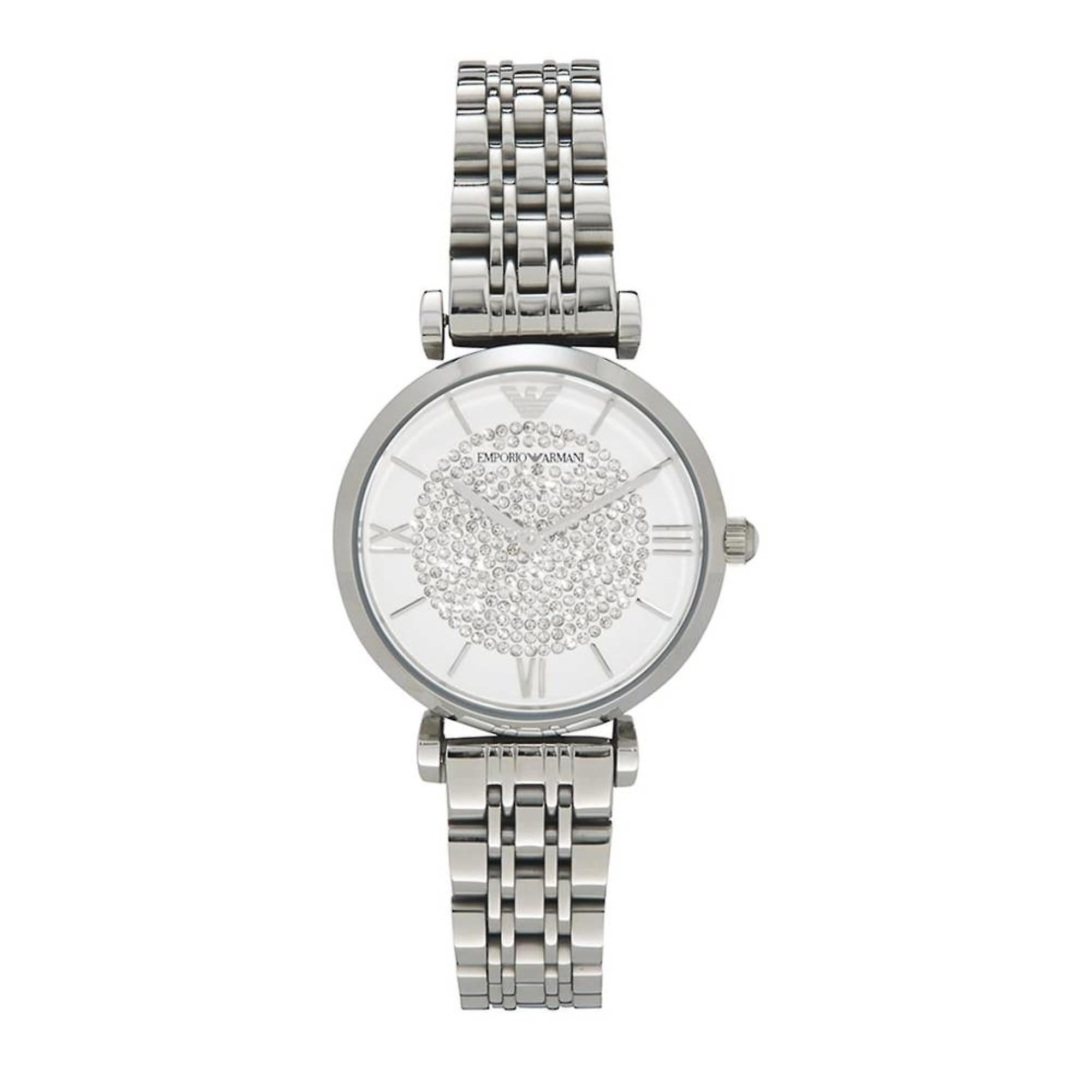  Shop Authentic Emporio Armani Gianni T Bar White Crystal Pave Dial Silver Stainless Steel Strap Watch For Women - AR1925 - Luxxuri