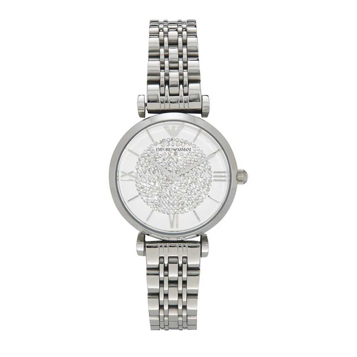  Shop Authentic Emporio Armani Gianni T Bar White Crystal Pave Dial Silver Stainless Steel Strap Watch For Women - AR1925 - Luxxuri