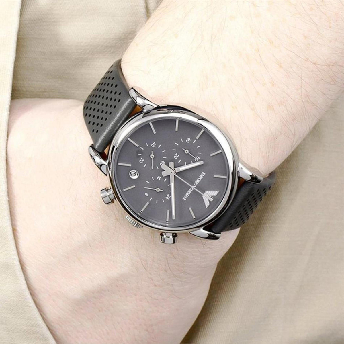  Shop Authentic Emporio Armani Luigi Chronograph Quartz Grey Dial Grey Leather Strap Watch For Men - AR1735 - Luxxuri