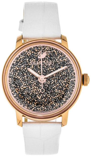  Shop Authentic Swarovski Crystalline Hours Quartz Grey Dial Black Leather Strap Watch for Women - 5344635 - Luxxuri