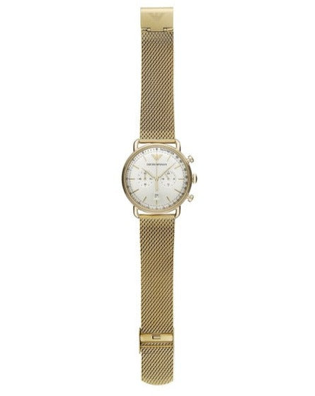  Shop Authentic Emporio Armani Aviator Chronograph Quartz Beige Dial Gold Mesh Bracelet Watch For Men - AR11315 - Luxxuri