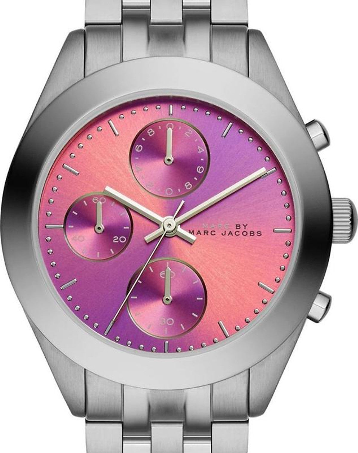  Shop Authentic Marc Jacobs Peeker Chronograph Pink Dial Silver Steel Strap Watch for Women - MBM3372 - Luxxuri