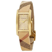  Shop Authentic Burberry Pioneer Gold Dial Haymarket Beige Leather Strap Watch for Women - BU9509 - Luxxuri