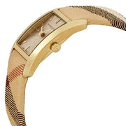  Shop Authentic Burberry Pioneer Gold Dial Haymarket Beige Leather Strap Watch for Women - BU9509 - Luxxuri