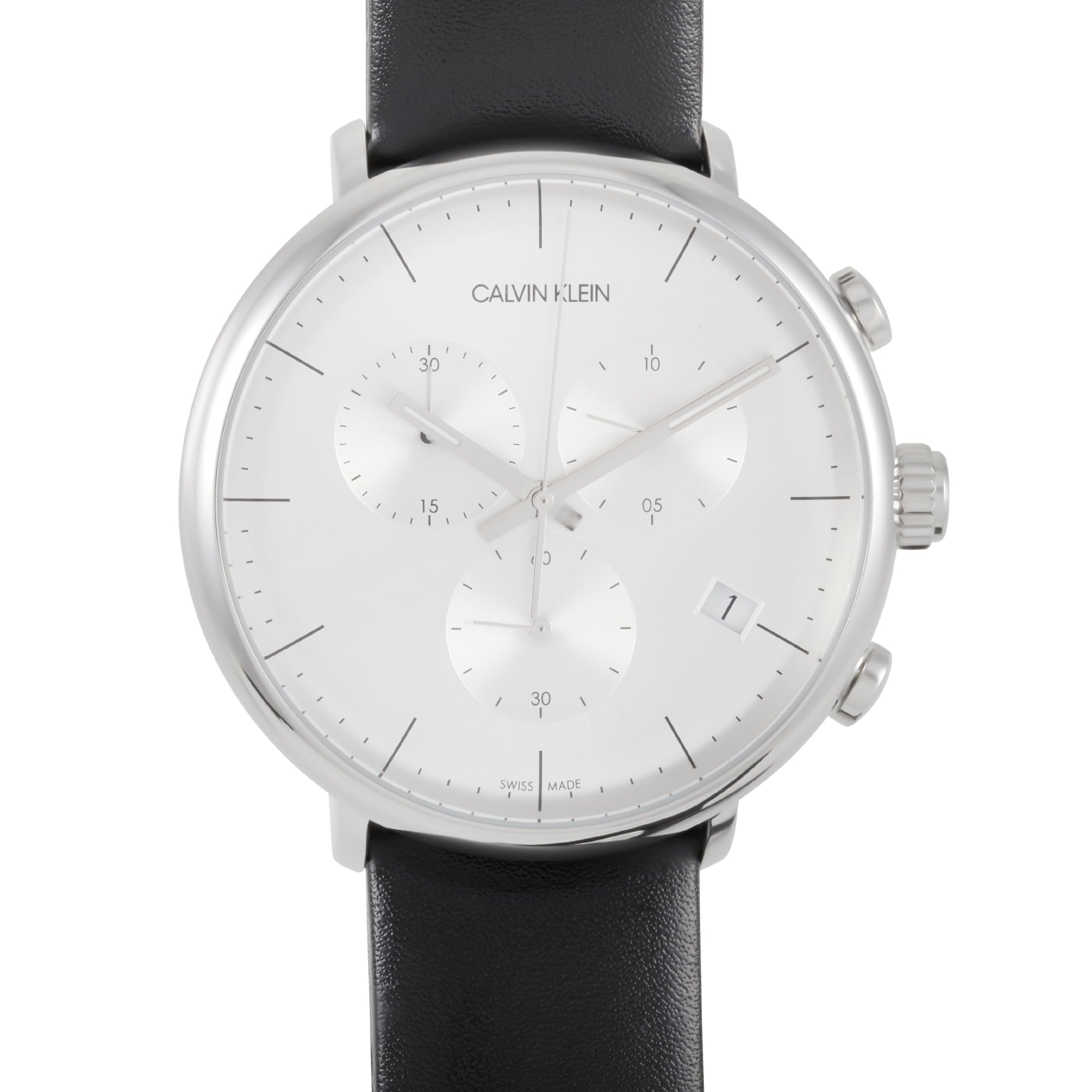  Shop Authentic Calvin Klein High Noon Chronograph White Dial Black Leather Strap Watch for Men - K8M271C6 - Luxxuri