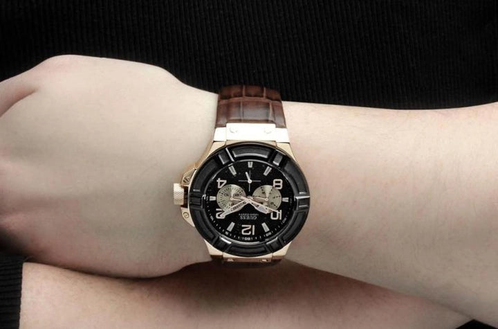  Shop Authentic Guess Rigor Analog Brown Dial Brown Leather Strap Watch For Men - W0040G3 - Luxxuri