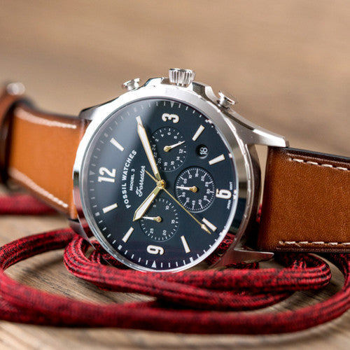  Shop Authentic Fossil Forrester Chronograph Blue Dial Brown Leather Strap Watch for Men -  S5607 - Luxxuri
