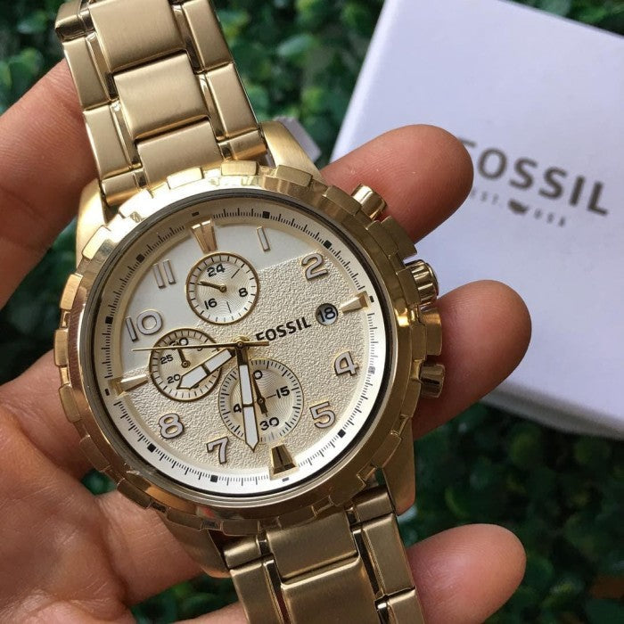  Shop Authentic Fossil Dean Chronograph Champagne Dial Gold Steel Strap Watch for Men - FS4867 - Luxxuri