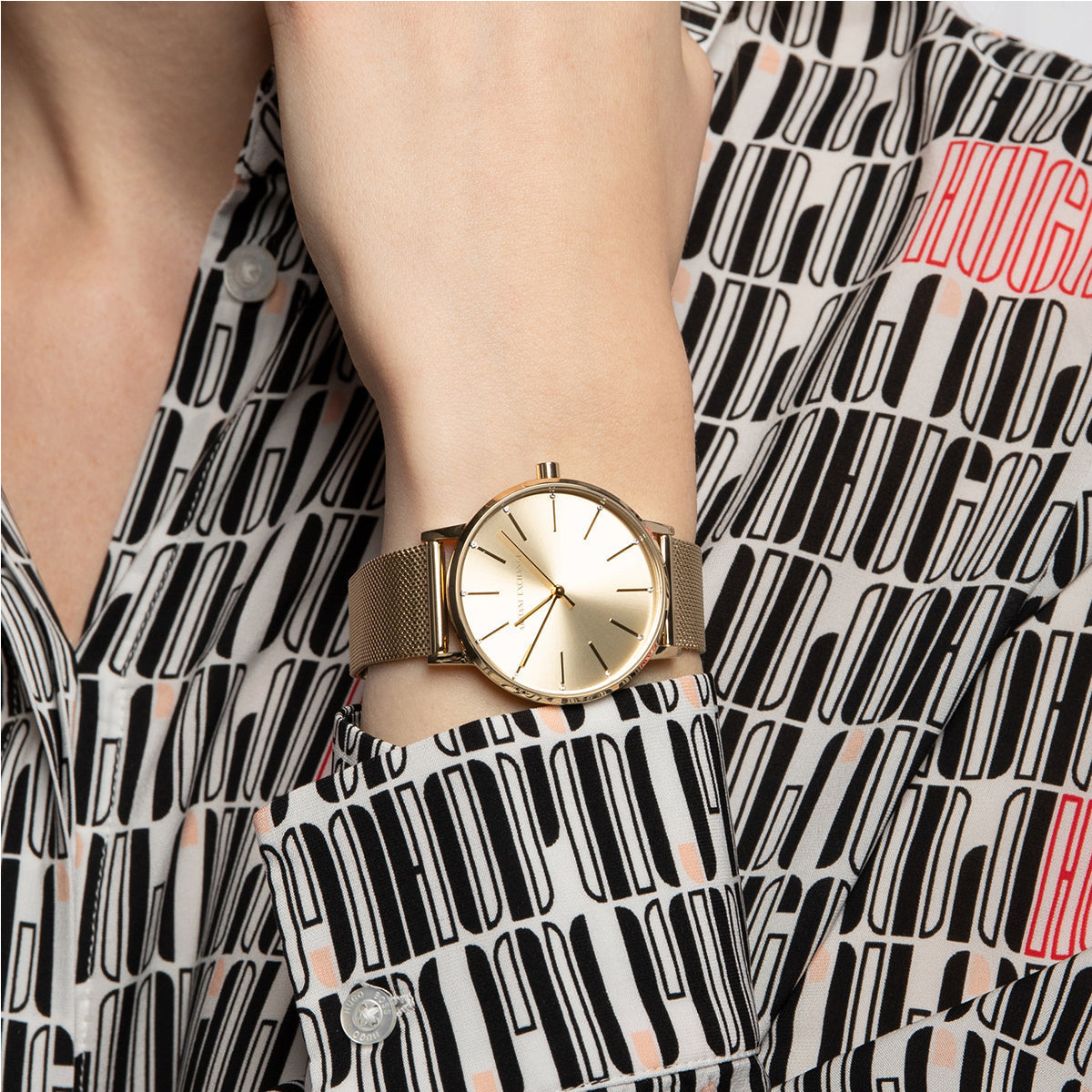  Shop Authentic Armani Exchange Lola Analog Gold Dial Gold Mesh Strap Watch For Women - AX5536 - Luxxuri