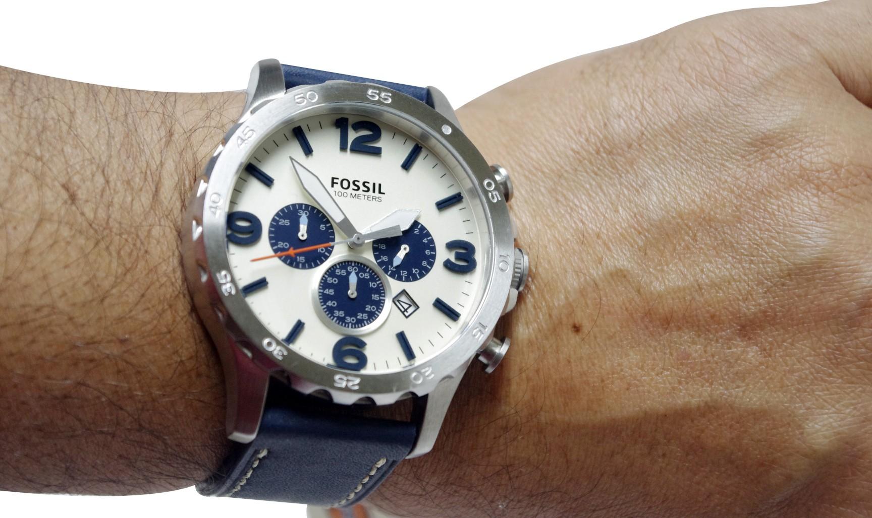  Shop Authentic Fossil Nate Chronograph White Dial Blue Leather Strap Watch for Men - JR1480 - Luxxuri