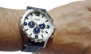  Shop Authentic Fossil Nate Chronograph White Dial Blue Leather Strap Watch for Men - JR1480 - Luxxuri