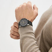  Shop Authentic Emporio Armani Mario Chronograph Black Dial Black Leather Strap Watch For Men - AR11325 - Luxxuri