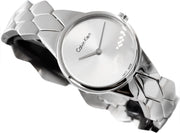  Shop Authentic Calvin Klein Snake Silver Dial Silver Steel Strap Watch For Women - K6E23146 - Luxxuri