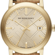  Shop Authentic Burberry The City Gold Dial Haymarket Brown Leather Strap Watch for Women - BU9026 - Luxxuri