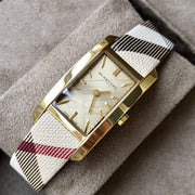  Shop Authentic Burberry Nova Gold Tone Square Dial Leather Strap Watch for Women - BU1582 - Luxxuri