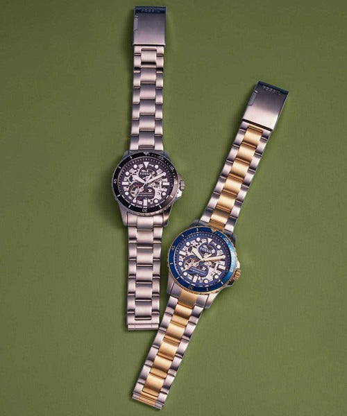  Shop Authentic Fossil FB-01 Automatic Skeleton Blue Dial Two Tone Steel Strap Watch for Men - ME3191 - Luxxuri