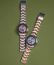  Shop Authentic Fossil FB-01 Automatic Skeleton Blue Dial Two Tone Steel Strap Watch for Men - ME3191 - Luxxuri