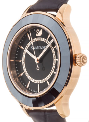  Shop Authentic Swarovski Octea Lux Black Dial Black Leather Strap Watch for Women - 5414410 - Luxxuri