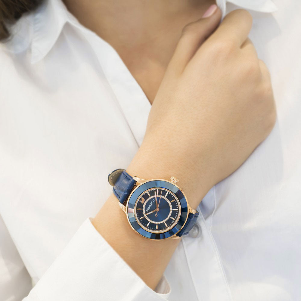  Shop Authentic Swarovski Octea Lux Blue Dial Blue Leather Strap Watch for Women - 5414413 - Luxxuri