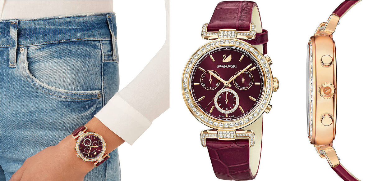  Shop Authentic Swarovski Era Journey Red Dial Red Leather Strap Watch for Women - 5416701 - Luxxuri