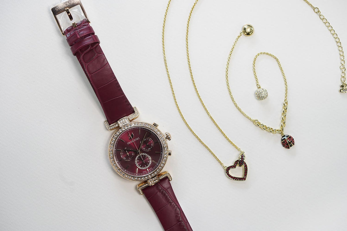  Shop Authentic Swarovski Era Journey Red Dial Red Leather Strap Watch for Women - 5416701 - Luxxuri