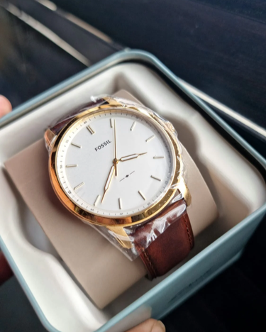  Shop Authentic Fossil The Minimalist White Dial Brown Leather Strap Watch for Men - FS5397 - Luxxuri