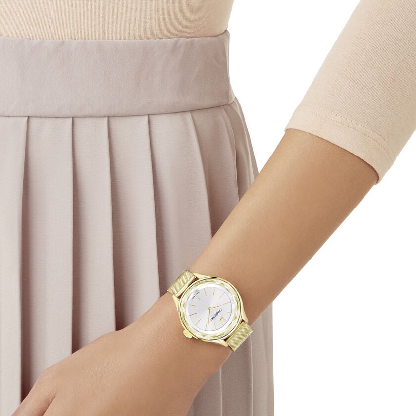  Shop Authentic Swarovski Octea Nova Silver Dial Gold Mesh Bracelet Watch for Women - 5430417 - Luxxuri