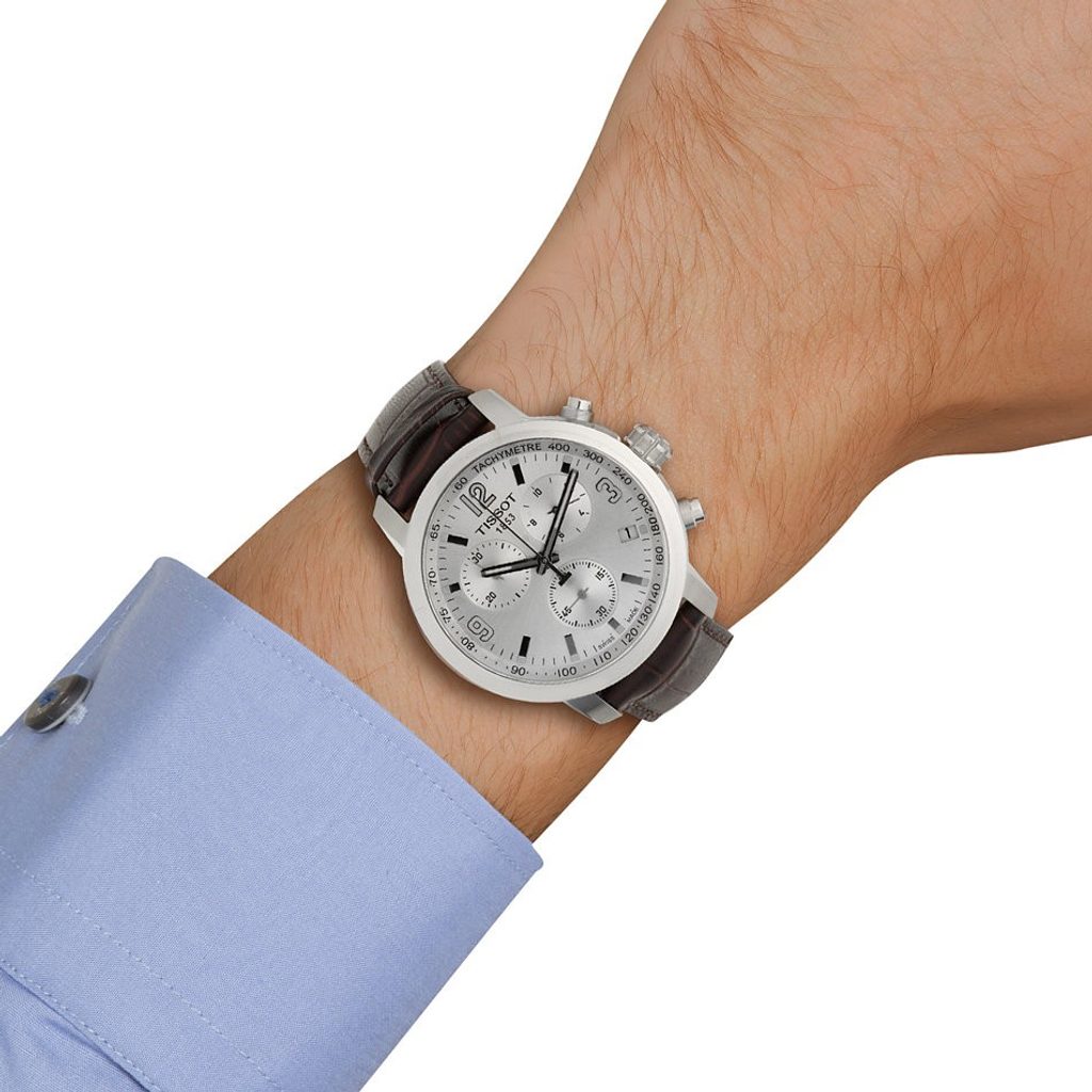  Shop Authentic Tissot PRC 200 Chronograph Silver Dial Brown Leather Strap Watch For Men - T055.417.16.037.00 - Luxxuri
