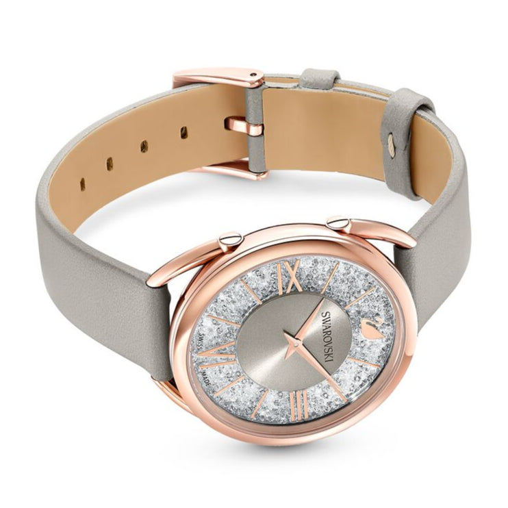  Shop Authentic Swarovski Crystalline Glam Silver Dial Grey Leather Strap Watch for Women - 5452455 - Luxxuri