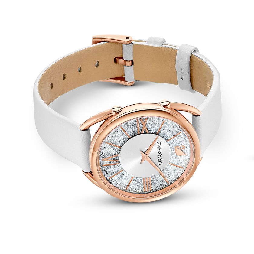  Shop Authentic Swarovski Crystalline Glam Silver Dial White Leather Strap Watch for Women - 5452459 - Luxxuri
