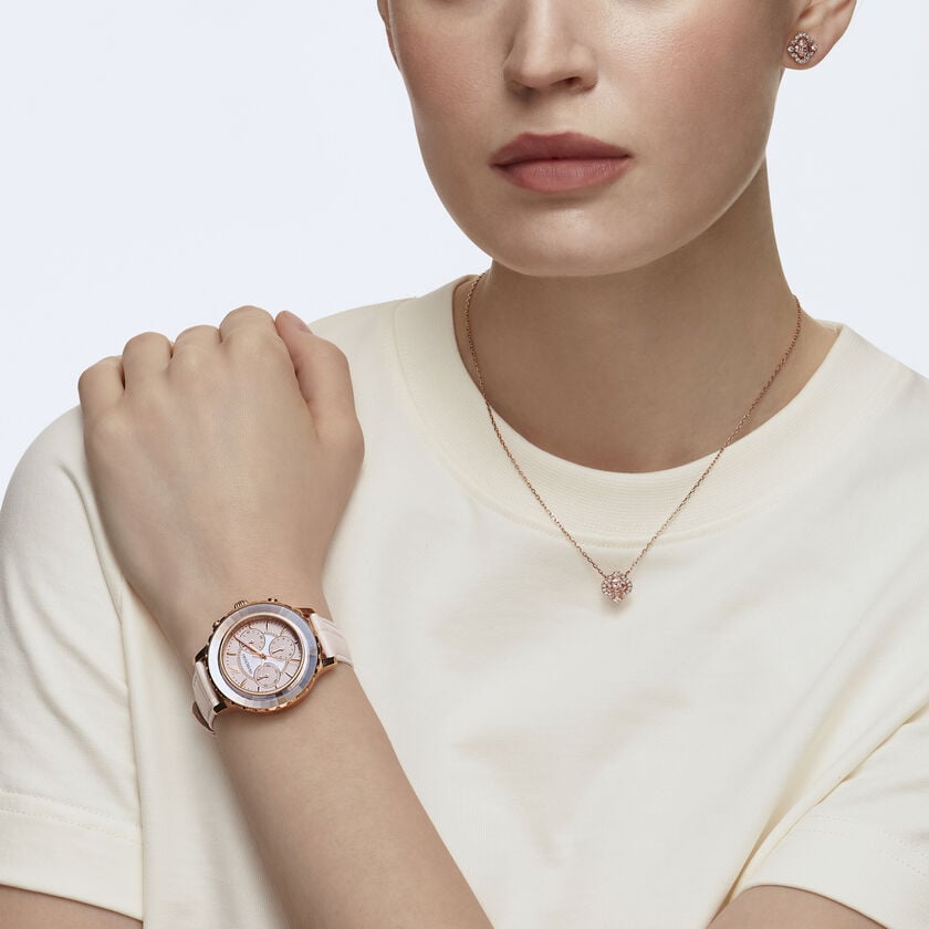  Shop Authentic Swarovski Octea Lux Chrono Pink Dial Pink Leather Strap Watch for Women - 5452501 - Luxxuri