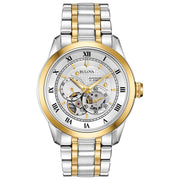  Shop Authentic Bulova BVA Skeleton Silver Dial Two Tone Steel Strap Watch for Men - 98A230 - Luxxuri