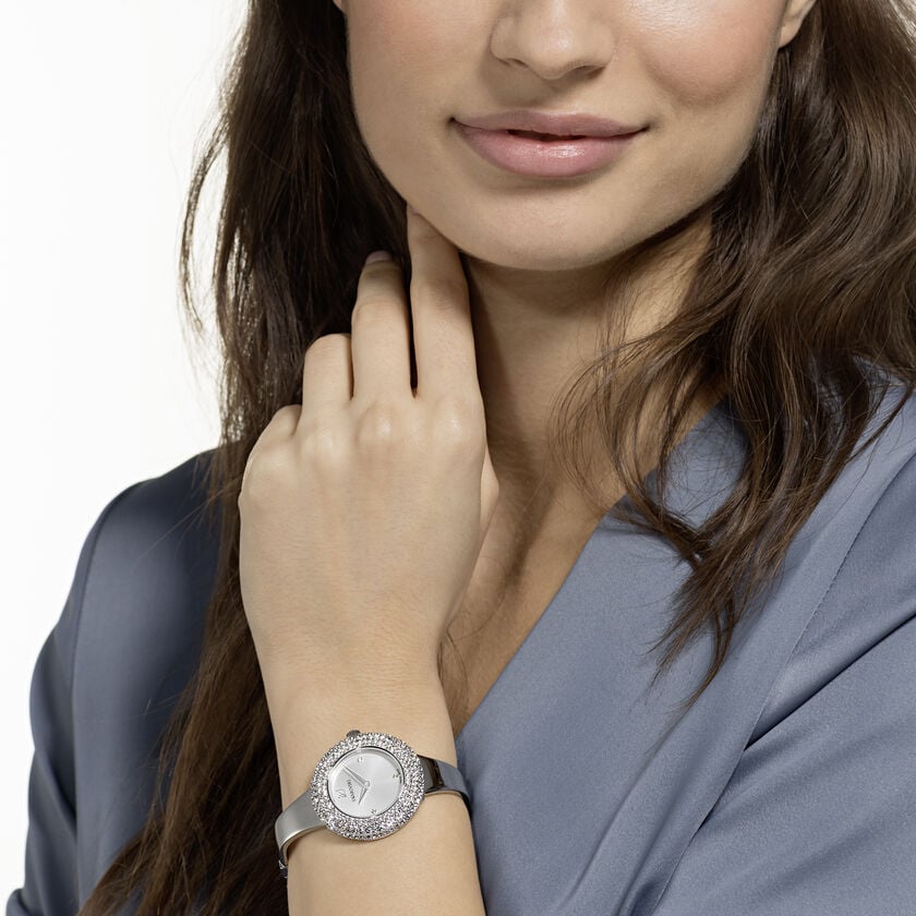  Shop Authentic Swarovski Crystal Rose Silver Dial Silver Steel Strap Watch for Women - 5483853 - Luxxuri