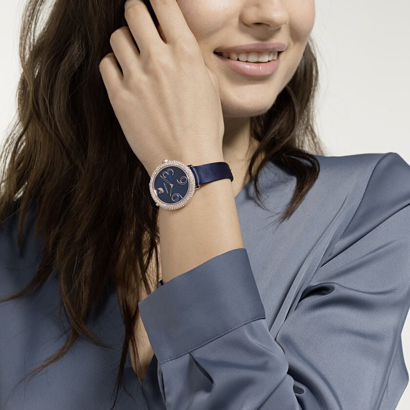  Shop Authentic Swarovski Crystal Frost Blue Dial Blue Leather Strap Watch for Women - 5484061 - Luxxuri