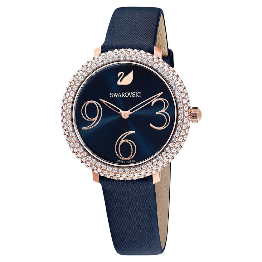  Shop Authentic Swarovski Crystal Frost Blue Dial Blue Leather Strap Watch for Women - 5484061 - Luxxuri
